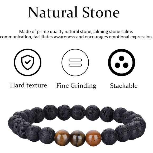 ⚡Rankeef Men 2 Tiger Eye 8MM Natural Stone Crystal Beaded Bracelet - Picture 8 of 8
